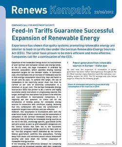 RenewsKompakt_Feed-In Tariffs Guarantee Succesful Expansion of Renewable Energy_Titelbild